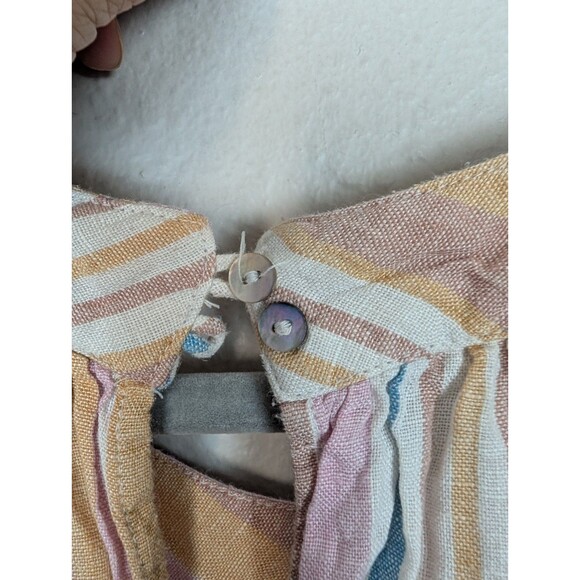 C&C California Linen Halter Dress S Sleeveless Pastel Stripe Keyhole Mini 223 - Picture 6 of 8